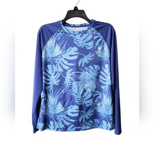 Field & Stream Blue Leaf Print Women's Dry Fit Rash Guard Long Sleeve Top M